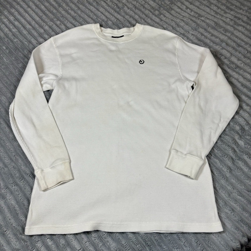South Pole Men's Long‎ Sleeve White Waffle Weave Crew Neck Tee Size XL